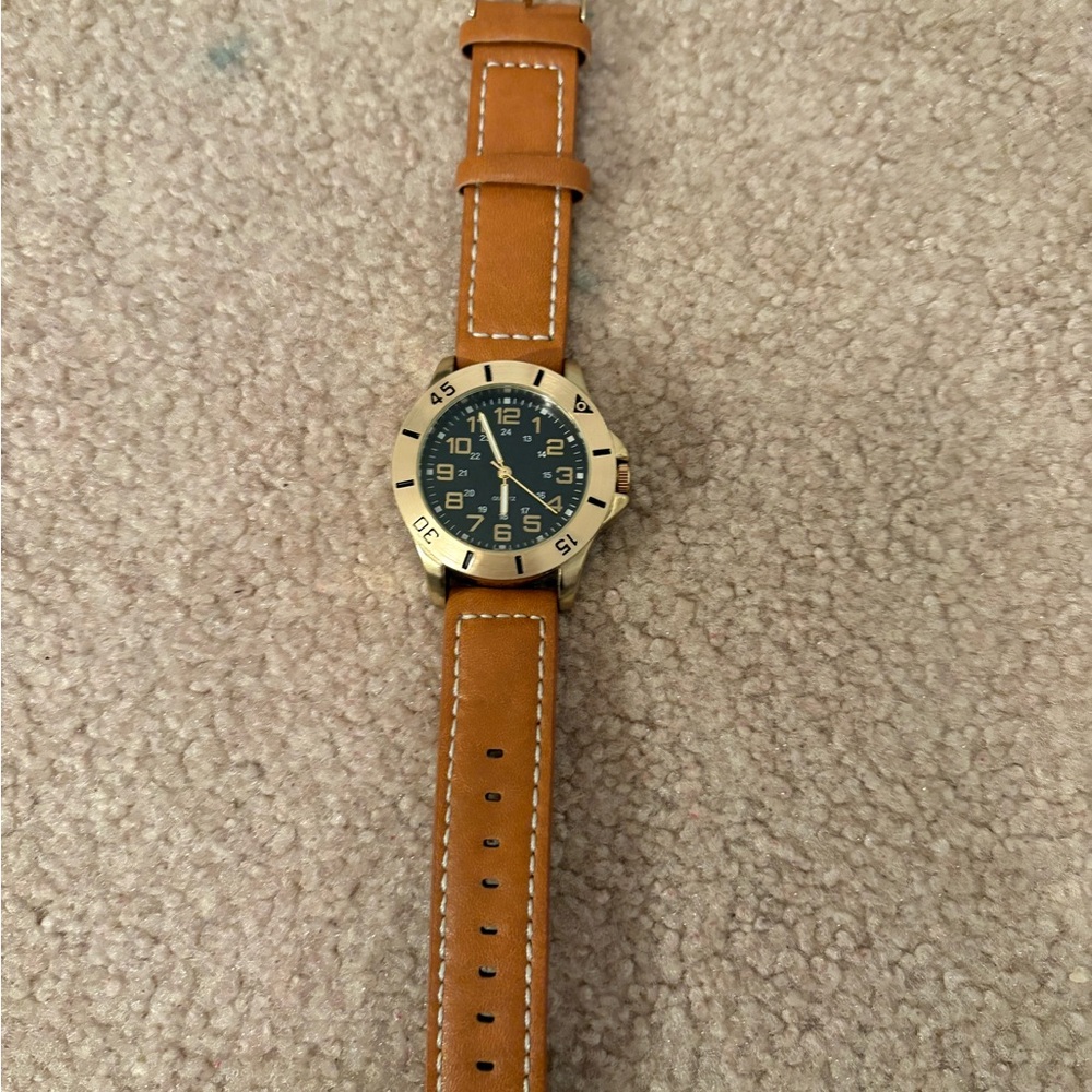 Tan Leather Strap Watch with Black Dial